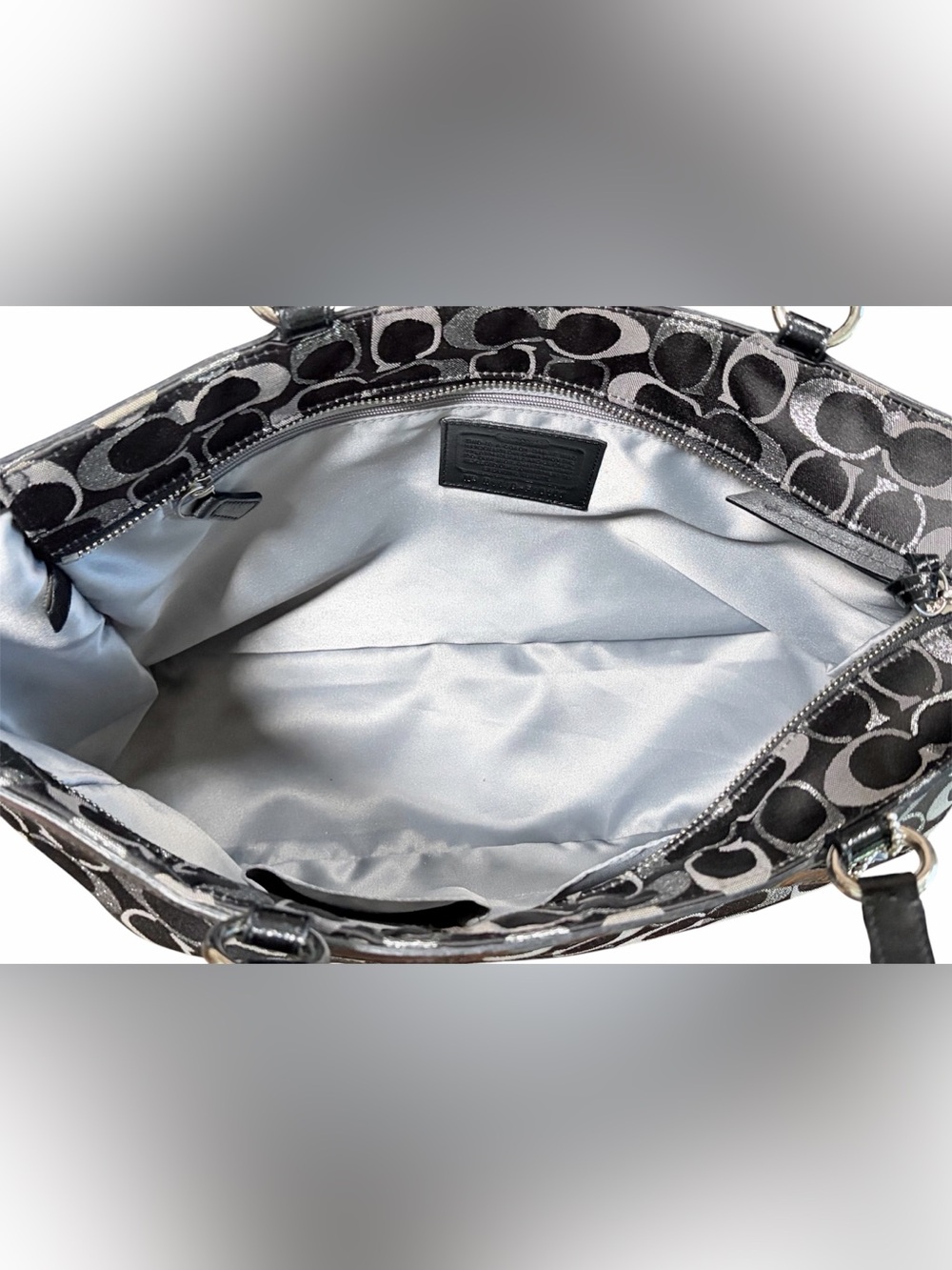 Coach Gallery Black & Silver Signature Tote EUC - Picture 7 of 10